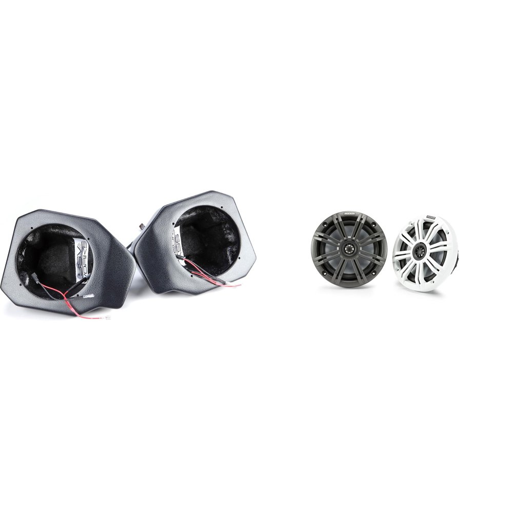 Kicker 45KM654 6.5" Marine Speakers and Front 6.5in Speaker Pods Compatible with Polaris Ranger XP1000 2018-2024