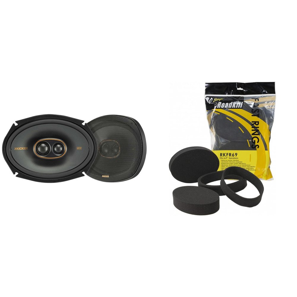 Kicker KSC 6x9 3-Way Coaxial with RKFR69 Foam Fast Ring Speaker Enhancement Kit