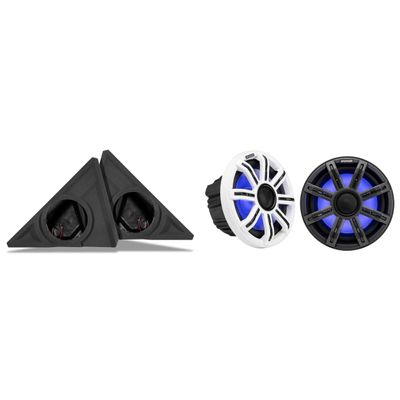 KICKER 51MSC8 8" Premium Marine LED Speakers and Front 8" Speaker Pods Compatible with Polaris Slingshot 2015-2025