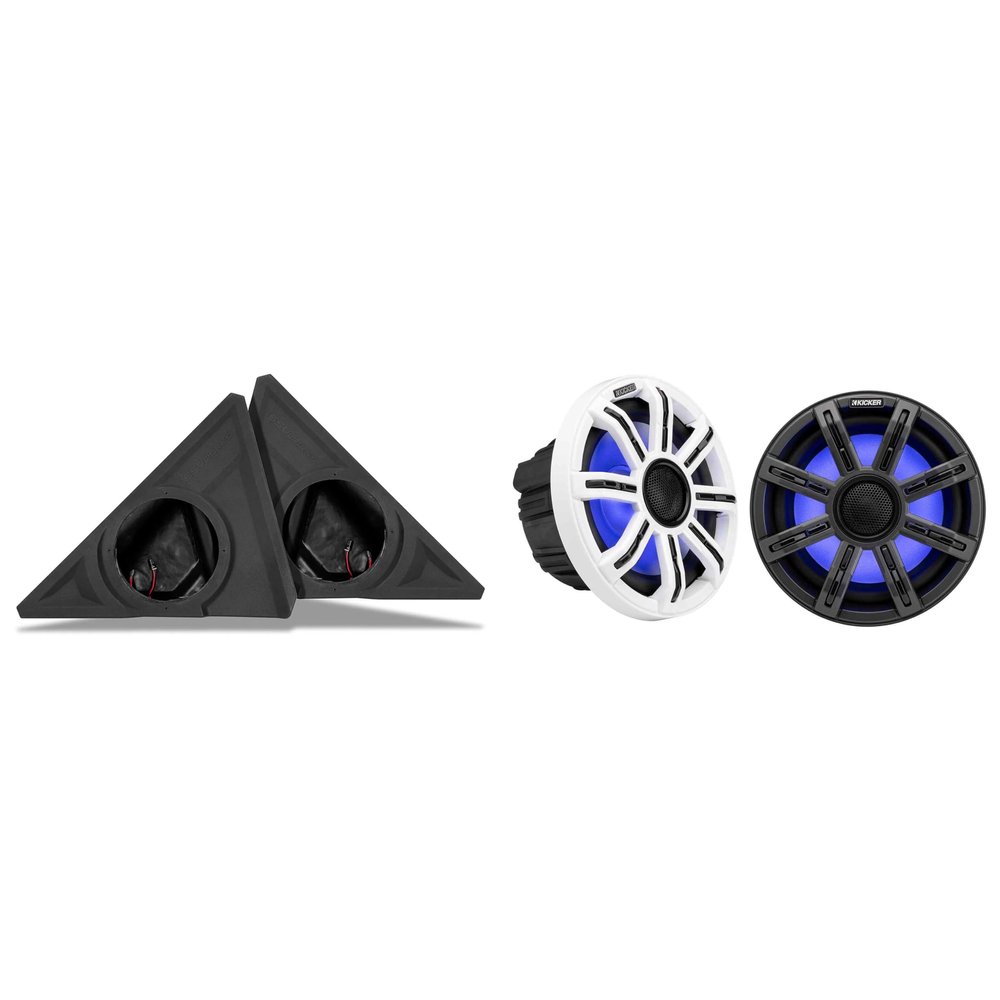KICKER 51MSC8 8" Premium Marine LED Speakers and Front 8" Speaker Pods Compatible with Polaris Slingshot 2015-2025