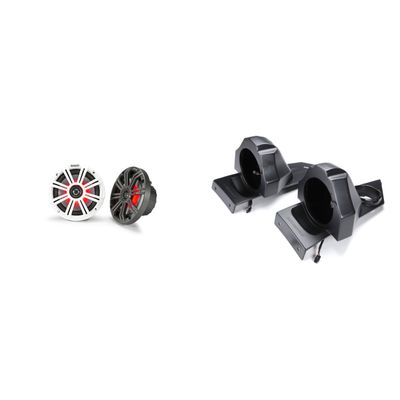 KICKER 45KM654L 6.5" LED Marine Speakers and Behind The Head 6.5in Speaker Pods Compatible with Polaris Slingshot 2015-2024