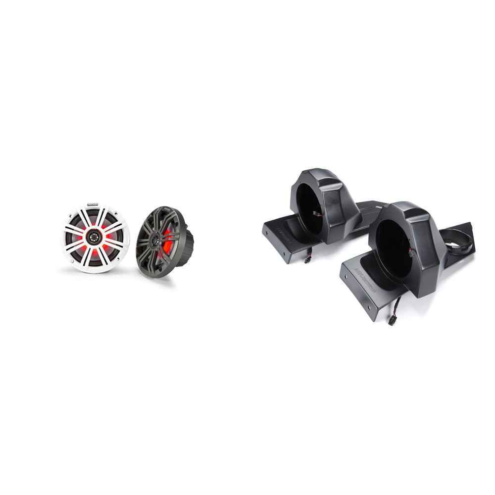 KICKER 45KM654L 6.5" LED Marine Speakers and Behind The Head 6.5in Speaker Pods Compatible with Polaris Slingshot 2015-2024