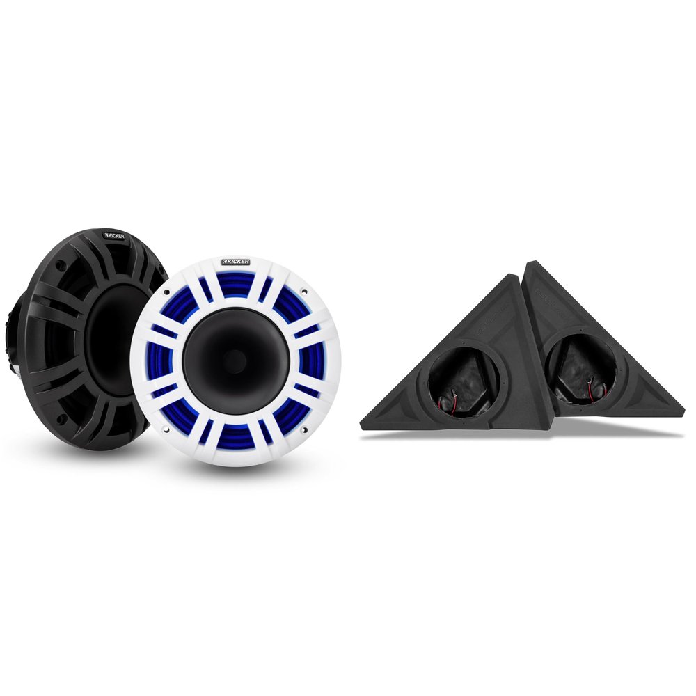 Kicker 48KMXL8 8" Horn-Loaded Marine Speakers and Front 8" Speaker Pods Compatible with Polaris Slingshot 2015-2025
