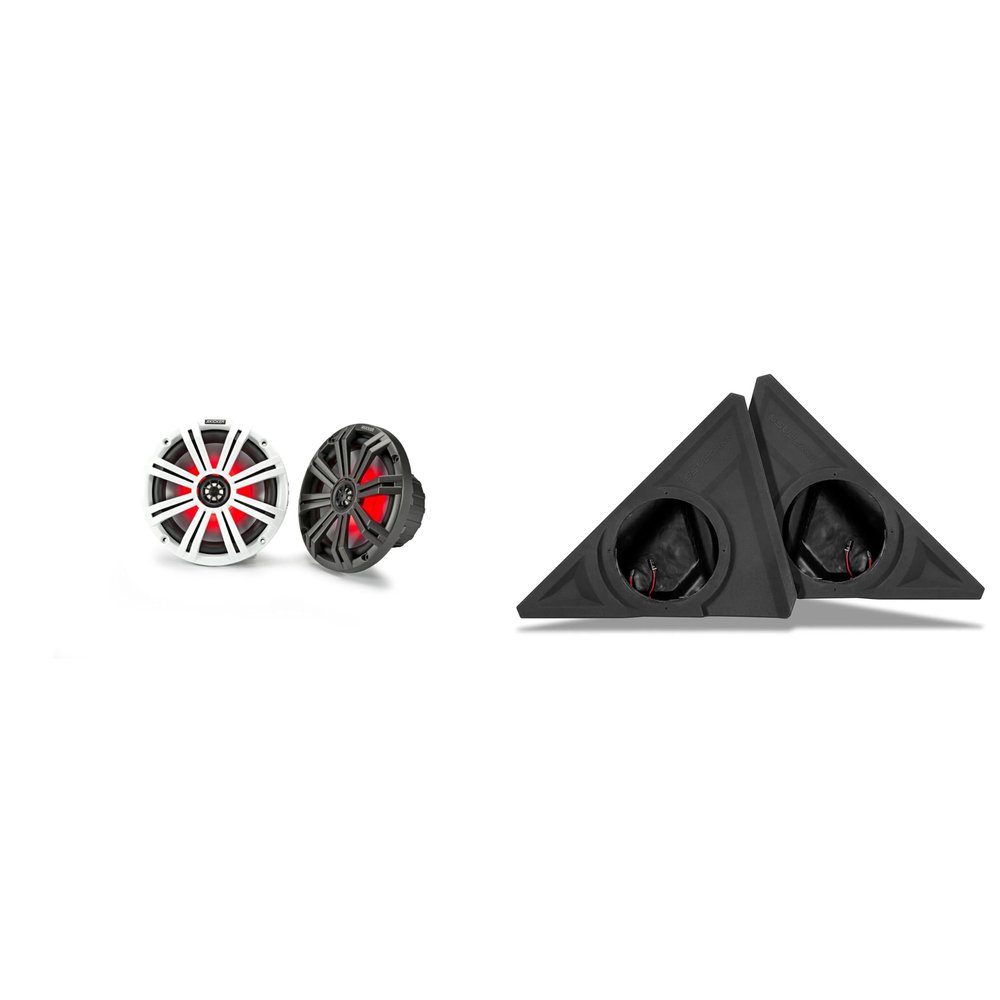 Kicker 45KM84L 8" LED Marine Speakers and Front 8" Speaker Pods Compatible with Polaris Slingshot 2015-2025