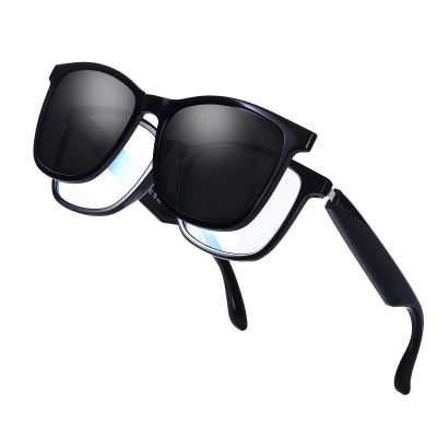Quaoar Smart Bluetooth Audio Glasses Dual Speaker Open Ear Sound Mic Remote Shooting Voice Assistant for Women/Men (2 in 1 Polarized Sunglasses)