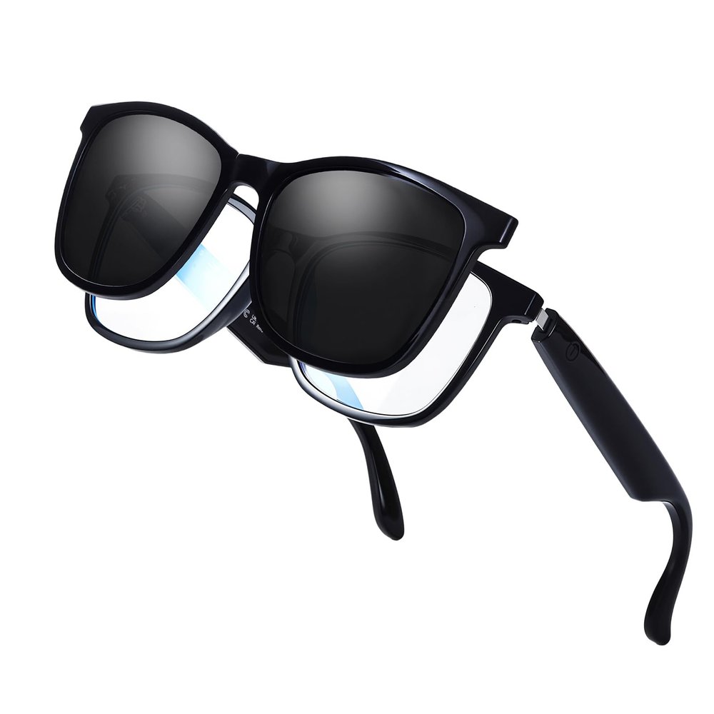 Quaoar Smart Bluetooth Audio Glasses Dual Speaker Open Ear Sound Mic Remote Shooting Voice Assistant for Women/Men (2 in 1 Polarized Sunglasses)