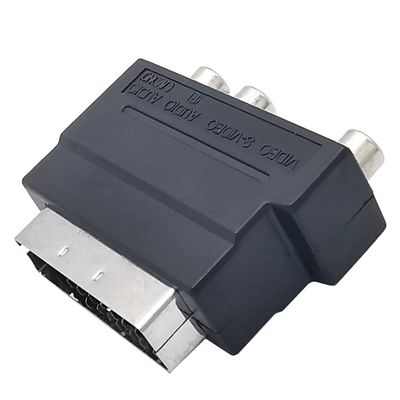 MHADBKH 21PIN SCART to 3RCA Female Connector Adapter with On/Off Button for Sound and Picture Conversion