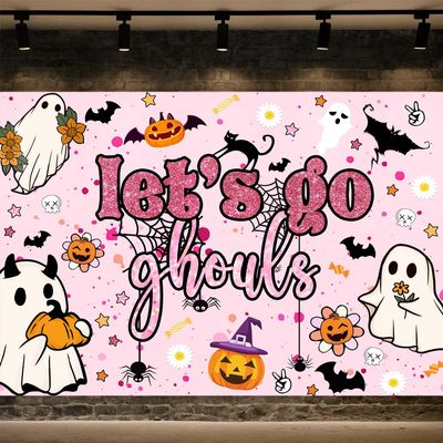 10X10ft Halloween Backdrop Let's Go Ghouls Backdrop for Girls Night Pink Boo Photography Background Halloween Bachelorette Ghost Bridal Shower Wedding Engagement Party Decorations Photo Shoot Props