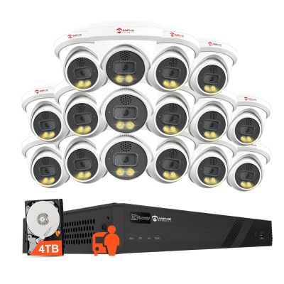 Two Way Audio - Anpviz 16CH 4K PoE Security Camera System, 16PCS 8MP Wired IP Turret Cameras Outdoor, Smart Color Night Vision, Human Vehicle Detection, 12MP PoE NVR with 4TB HDD for 24/7 Recording