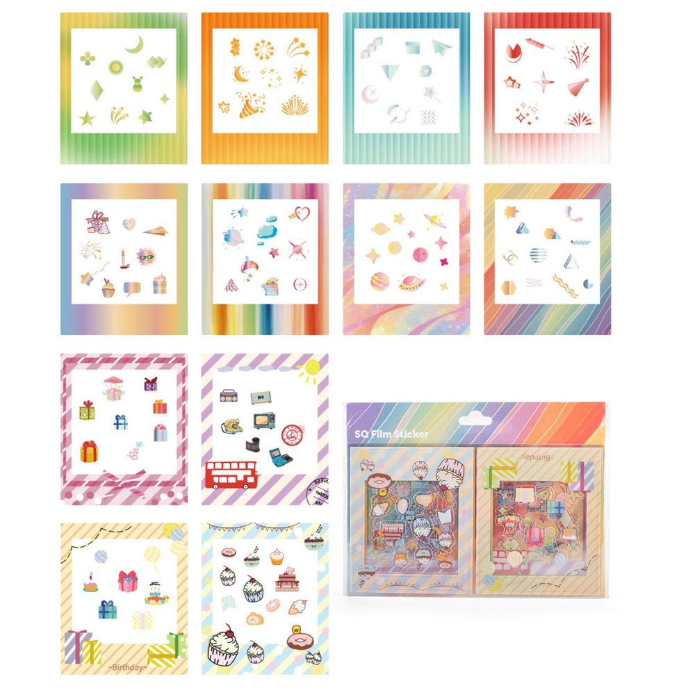 HIYQIN 12PCS - Photo Border Stickers Compatible for Instax Square SQ Film, Pictures Decorative Stickers for Instax Square SQ1/SQ6/SQ10/SQ20/SQ40 Instant Camera Film - Rainbow Series