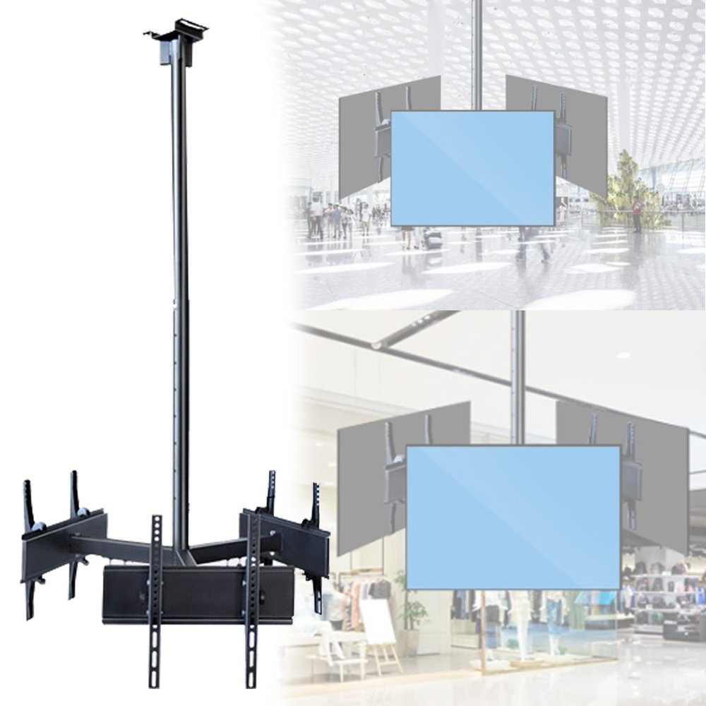 3 Screen/4 Screen TV Ceiling Bracket - 360 Rotating TV Ceiling Mount with 1.2-2m Telescopic Range & Up/Down Angle Adjustment 15 for 32 to 75 inch TV,3screen