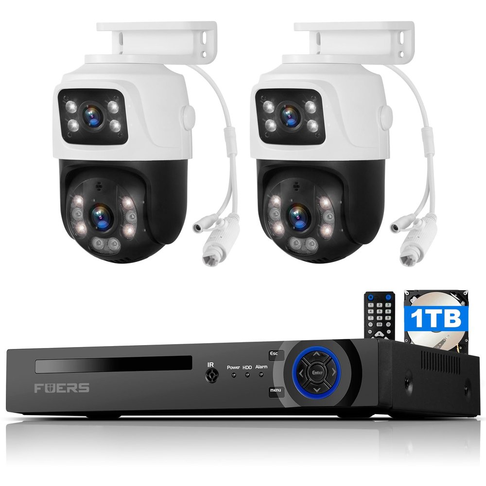 Fuers 8MP 8CH Poe NVR Home Security Camera System, 2pcs Wired 6MP PoE IP Cameras Outdoor with Person Detection, 8CH Network Video Recorder with 1TB HDD for 24-7 Recording,Mobile APP & PC Remote