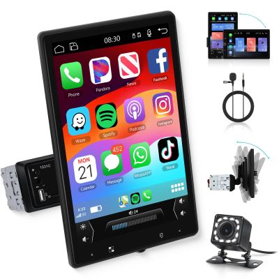 10.4" Single Din Single Din Touchscreen Car Stereo Wireless Carplay& Android Auto,Car Radio Stereo Bluetooth,Mirror Link,FM,Subwoofer,SWC,Backup Camera Voice Control Manual Rotatable Screen