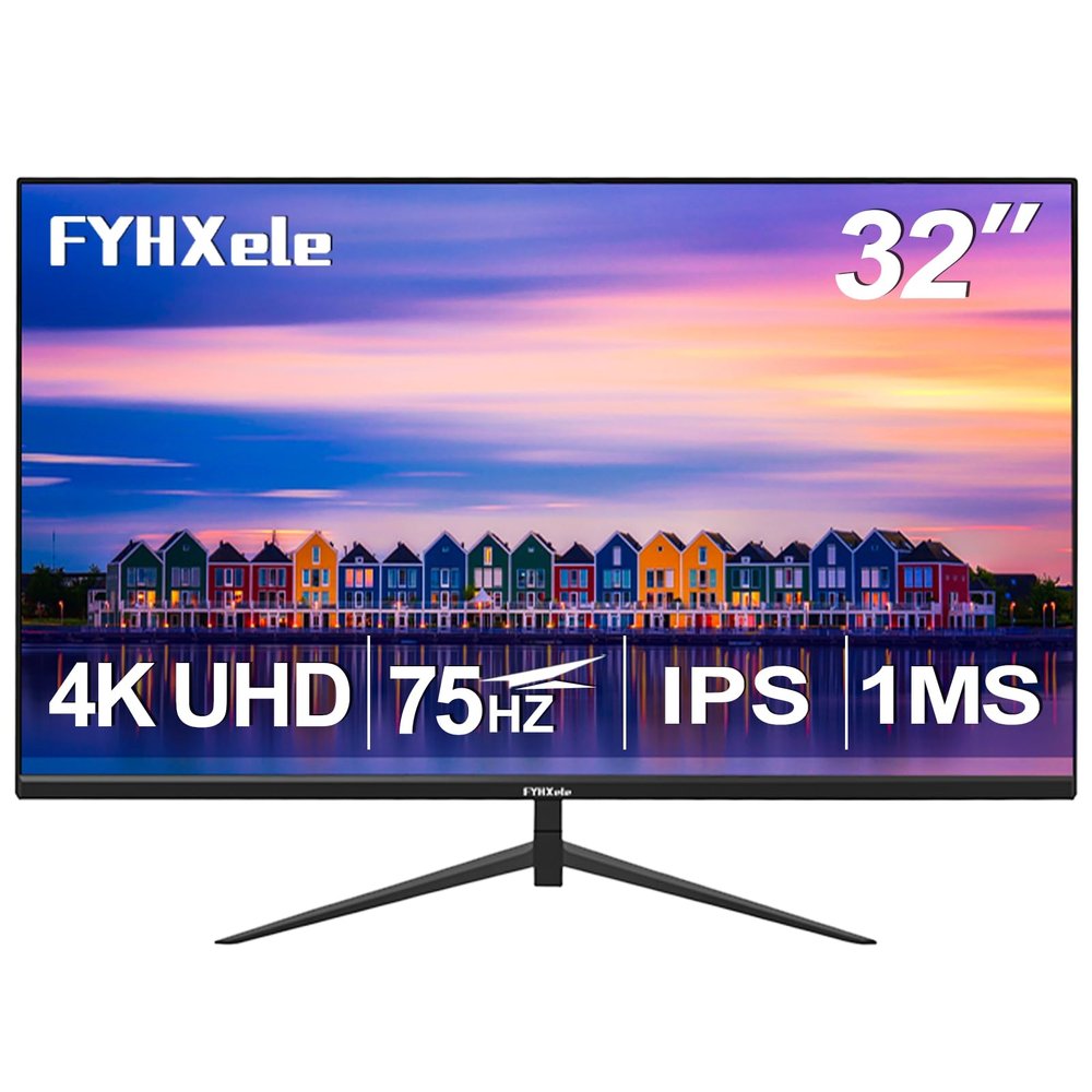 32 Inch 4K UHD 3840 * 2160 Computer Monitor 75hz 1MS, IPS Monitor for Design, Casual Gaming, Work, Ultra-Slim Bezel Monitor Support Adaptive-Sync,100% sRGB,HDR,2X DP & 2X HDMI, VESA 100 * 100mm