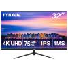 32 Inch 4K UHD 3840 * 2160 Computer Monitor 75hz 1MS, IPS Monitor for Design, Casual Gaming, Work, Ultra-Slim Bezel Monitor Support Adaptive-Sync,100% sRGB,HDR,2X DP & 2X HDMI, VESA 100 * 100mm view 1