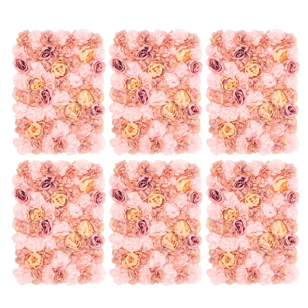 PureLinensliey Flower Wall Backdrop 6 Piece 23.6 * 15.8inch, Artificial Flower Wall Backdrop, Wedding Fake Floral Decorative Faux Flower Background for Wedding Festive Party Backdrops (Style2)