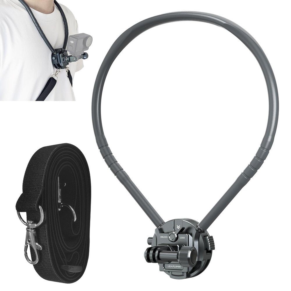 Leaplumin Neck Mount for Action Camera, POV Stabilizer with Chest Mount - Quick Release System for Ergonomic, Hands-Free Filming of Skiing, Travel Vlogging