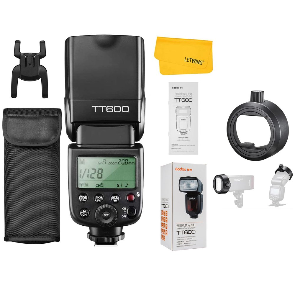 Godox TT600 2.4G Wireless Flash Speedlite Master/Slave Flash with Built-in Trigger System, with GODOX S-R2 Round Head Accessories Adapter