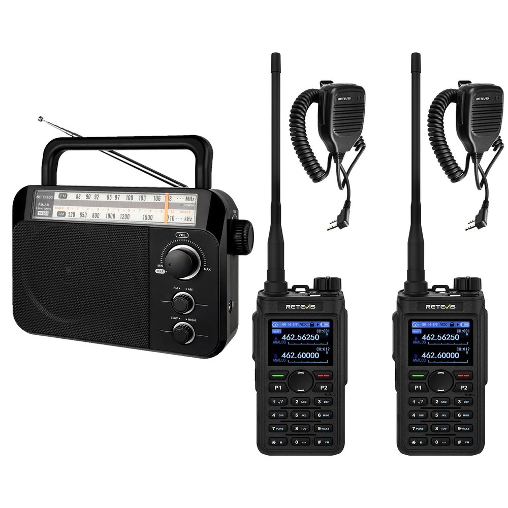 Retekess TR604 AM FM Radio (1Pack) Bundle with Retevis C2 Walkie Talkie with MIC(2Pack)