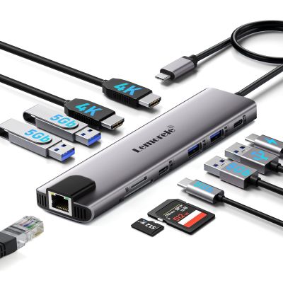 Aluminum Docking Station USB-C Hub with 2 HDMI, Gigabit Ethernet, 4 USB A, USB-C 3.0, PD 100W, SD/TF, 1000Mbps RJ45 LAN Dock Adapter for MacBook Docking Station Laptop, Supports 2 Monitor
