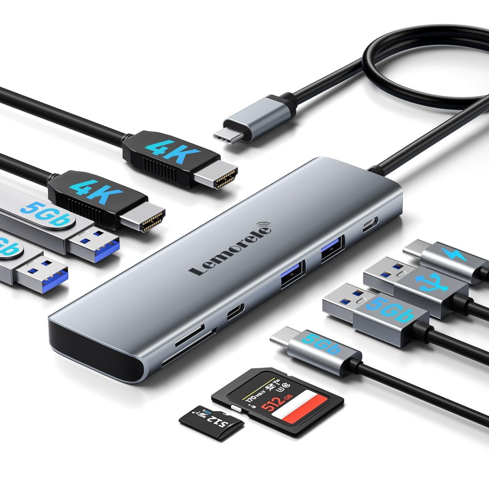 Laptop Docking Station Dual HDMI Monitor, 10 in 1 USB C Hub with 2 HDMI Ports, PD Charging, SD/TF, 5 USB C/A Ports, Laptop Docking Station for Dell XPS/HP/Lenovo/Surface