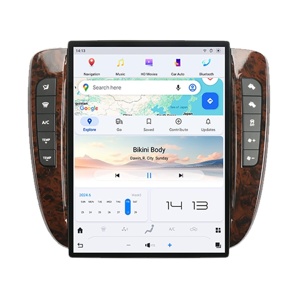 14 Inch Qualcomm Android Car Radio for GMC Yukon Chevy Silverado Suburban Tahoe 2007-2013 Touch Screen Wireless Carplay GPS Navigation Upgrade Stereo Head Unit Replacement (Auto AC)