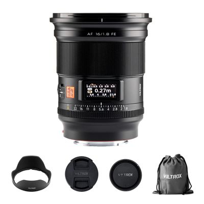 VILTROX 16mm f/1.8 FE Full Frame Lens for Sony E-Mount, Auto Focus Large Aperture Wide-Angle Lens with Built-in LCD Screen Compatible with Sony E-Mount Cameras a6100 a7 a7C a7III a7RIII a7RIV a7RV a9
