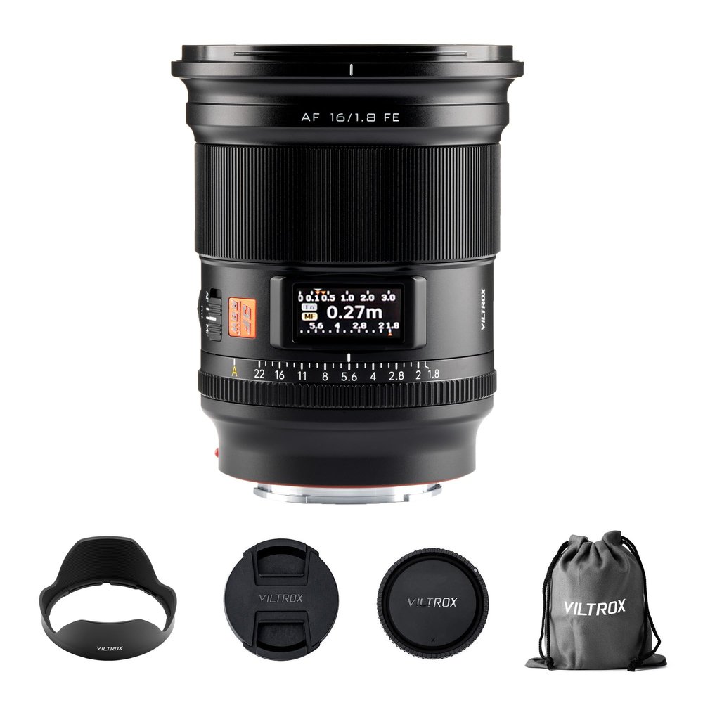 VILTROX 16mm f/1.8 FE Full Frame Lens for Sony E-Mount, Auto Focus Large Aperture Wide-Angle Lens with Built-in LCD Screen Compatible with Sony E-Mount Cameras a6100 a7 a7C a7III a7RIII a7RIV a7RV a9