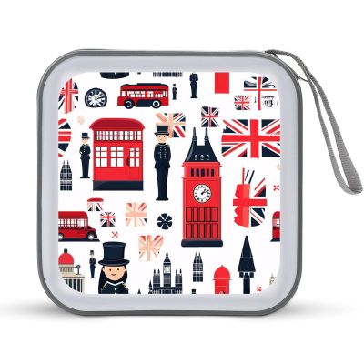 England Symbols Print CD Case Portable DVD Holder Storage Organizer for Home Travel