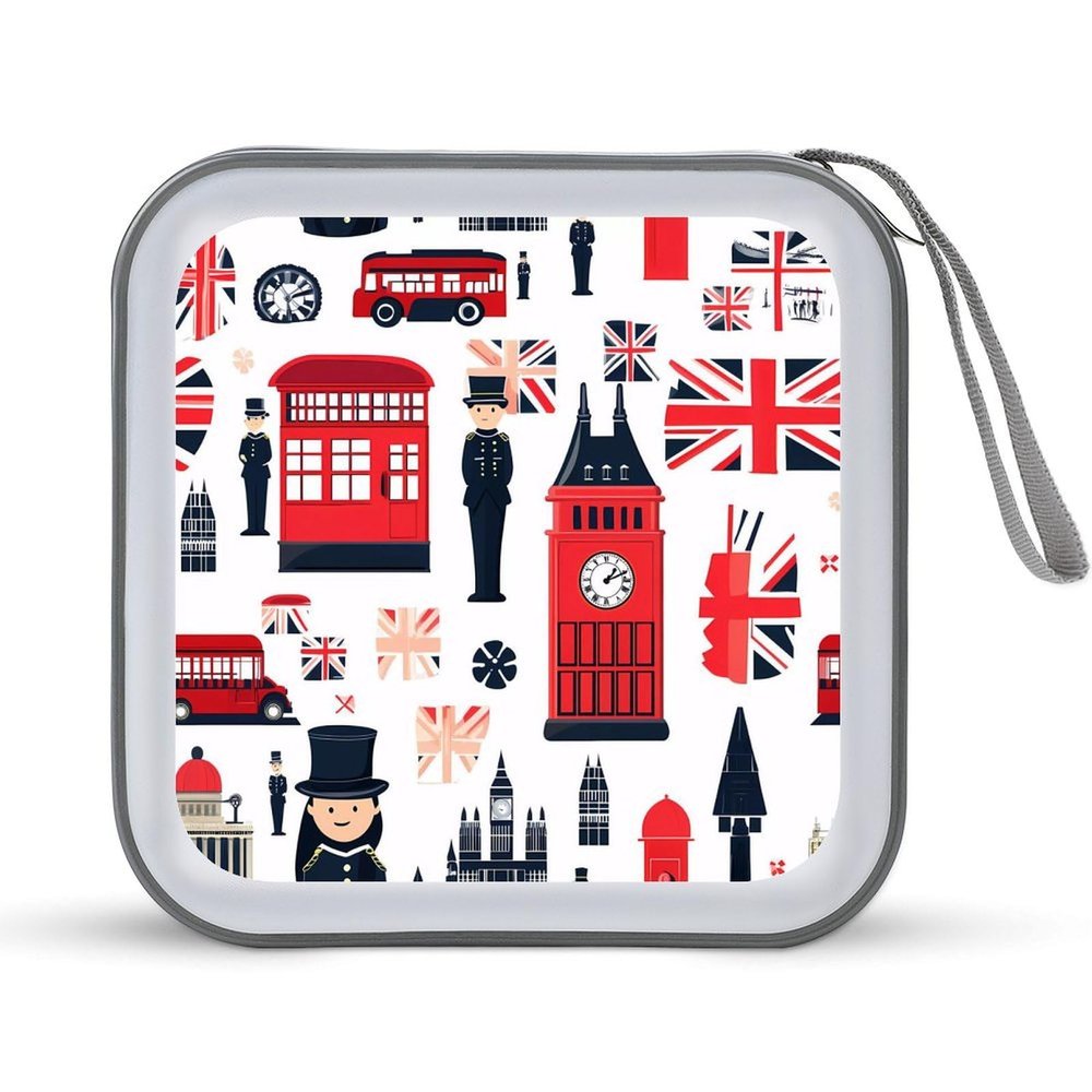 England Symbols Print CD Case Portable DVD Holder Storage Organizer for Home Travel