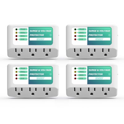 BSEED 3 Outlet Surge Protector for Refrigerator, Voltage Protector with Light Indicators for TV, PC, Washing Machine, and Other Home Appliance, Power Wall Surge Protector, 125V, 1875W, 4 Pack