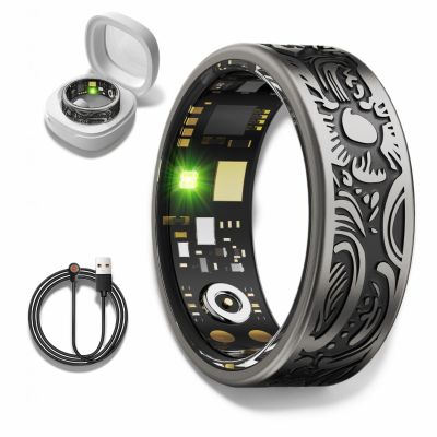 podafu Engrave Retro Smart Ring, Sleep Tracker Fitness Ring,Health Monitoring, Blood Oxygen, Heart Rate, Fitness Tracker Ring for Men/Women,Compatible with Android and iOS,No Subscription (8#)