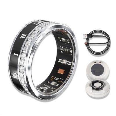 Smart Ring,Numerals Diamonds,Health Monitoring, Heart Rate, Blood Oxygen, Sleep Tracker, Compatible with Android and iOS, Fitness Tracker Ring for Men/Women,IP68 Waterproof (Silver, 9)