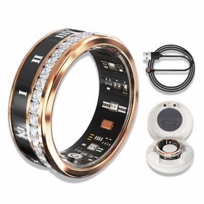 podafu Smart Ring,Numerals Diamonds,Health Monitoring, Heart Rate, Blood Oxygen, Sleep Tracker, Compatible with Android and iOS, Fitness Tracker Ring for Men/Women,IP68 Waterproof (Gold, 10)