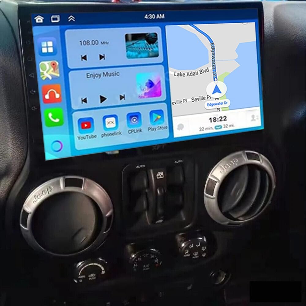 10 inch Double Din Car Radio for Jeep Wrangler JL 2011-2014 with Wireless Carplay Android Touch Screen Radio for Jeep Wrangler JL Head Unit Stereo Auto Bluetooth WiFi AHD Backup Camera 2+32G