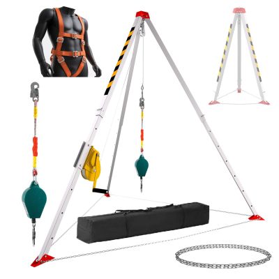 Confined Space Tripod Kit, 2600 lbs Winch, Confined Space Tripod with 7' Legs Bracket and 98' Cable, Confined Space Rescue Tripod for Fall Protection and Rescue Operations, Includes Storage Bag