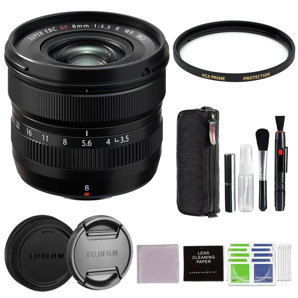 Fujifilm Fujinon XF 8mm f/3.5 R WR Lens Bundle with 62mm Protection HGX Prime Filter + Advanced Accessories | Fuji 8mm f3.5