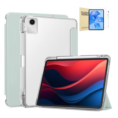 Acrylic Case for Samsung Galaxy Tab 8.710.51112.414.6inch High Ice Clear Hard Back Cover PU Soft Bezel with Pen Holder (Light Green,Galaxy Tab S9+/Plus 12.4",Tempered Glass+Stylus)