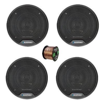 2 Pair (Qty 4) of Blaupunkt BPS-E653 6" 40 Watt Max 3-Way Car Speakers with 50 Feet 16 Gauge Wire