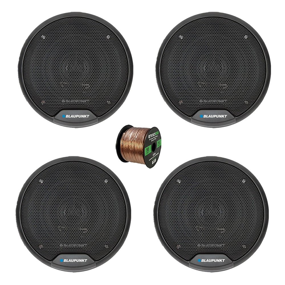 2 Pair (Qty 4) of Blaupunkt BPS-E653 6" 40 Watt Max 3-Way Car Speakers with 50 Feet 16 Gauge Wire