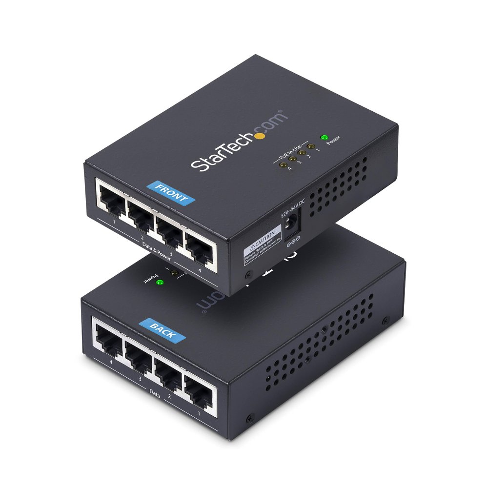 StarTech.com 4-Port Gigabit Midspan, PoE+ Injector, 802.3at and 802.3af, Wall-Mountable Power Over Ethernet Midspan, TAA
