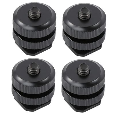 DOITOOL 4PCS Dual Layer Hot Shoe Mount Adapter for Tripod Aluminum Alloy Camera Mount Compatible Flash Holders and LED Lights