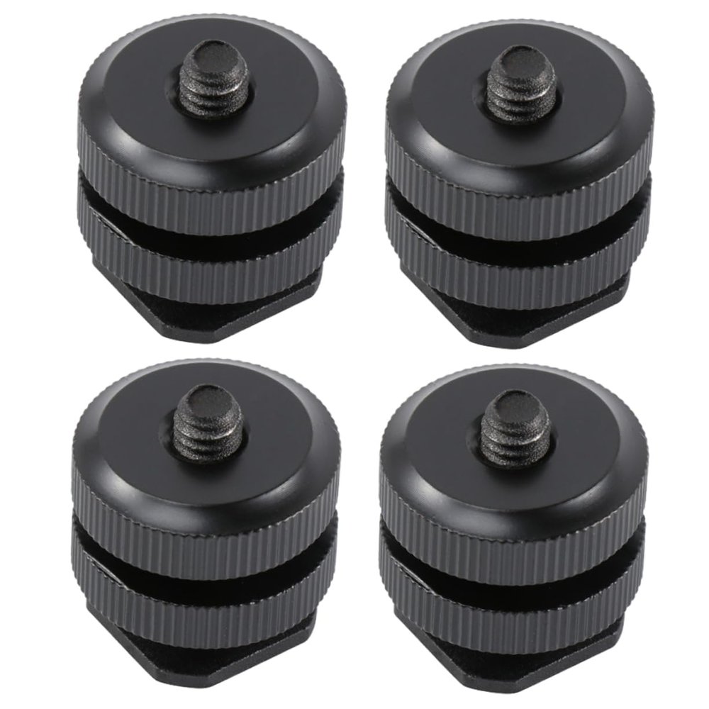 DOITOOL 4PCS Dual Layer Hot Shoe Mount Adapter for Tripod Aluminum Alloy Camera Mount Compatible Flash Holders and LED Lights