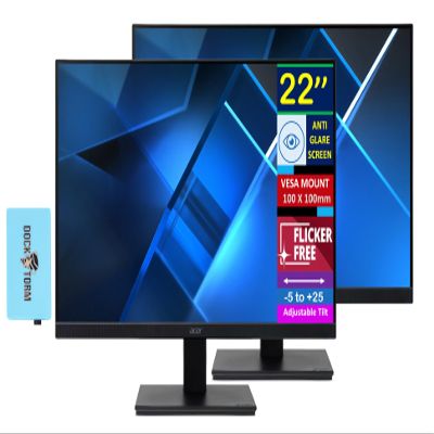 acer Vero V227Q H 22" FHD Free Sync Monitor with 4ms Response Time, Flicker Free, Anti Glare, VESA Mount (100mm), HDMI & Dockztorm USB Port Expander, Black (UM.WV7AA.H01-2026 Latest Model) 2 Pack