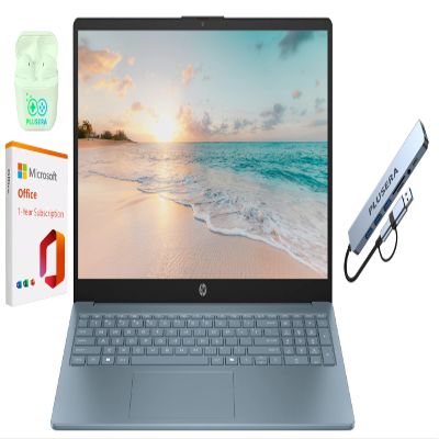 HP 15.6" LED Laptop Computer, 16GB RAM 640GB Storage (128GB UFS+512GB Docking Set), Quad-Cores Intel Pentium, Windows 11 S with 1-Year Microsoft Office 365 Included, PLUSERA Earphones, Moonlight Blue