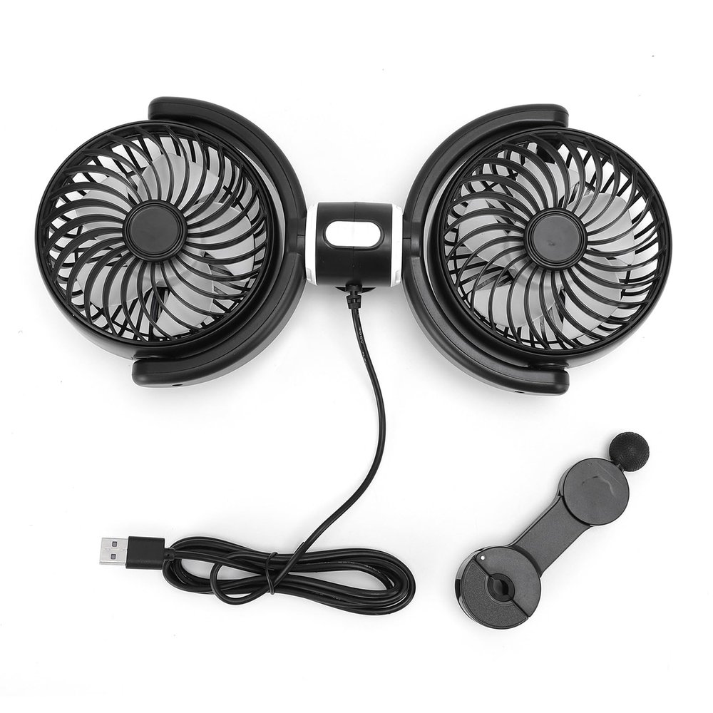 Akozon Dual Car Cooling Fan 360 Rotatable 3 Speed USB Powered Backseat Car Fan for Van Truck SUV RV DC 5V
