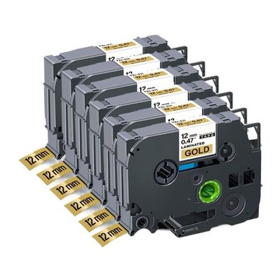 12mm Tze231 Compatible Label Tape for 231 131 631 831 931 334 335 Includes 6/12PK for PTH110 Label Maker(6PK Black on Gold)
