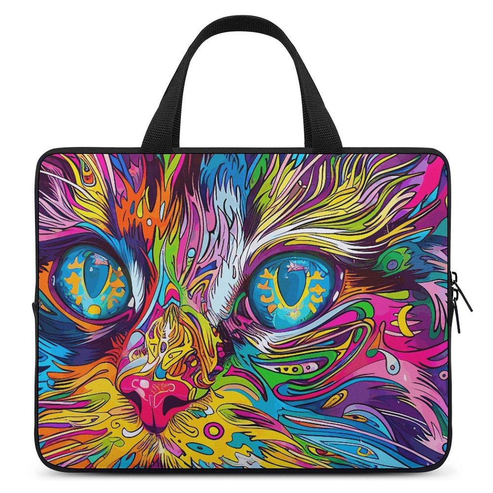 A Psychedelic Cat Laptop Sleeve Case Laptop Sleeve Bag with Handle Ultra-Thin Computer Bag Cover 10inch