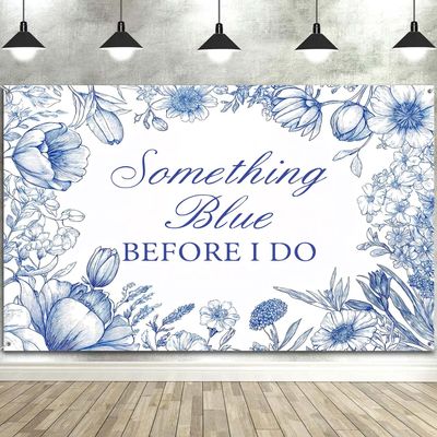 10X10ft Something Blue Before I Do Bridal Shower Decorations Photo Backdrop Photography Background for Pictures, Floral Bachelorette Backdrops Photo Booth Prop Banner Balloons Wall Decor Tablecloth