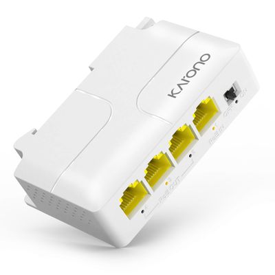Karono Gigabit PoE Extender 4 Port, 1 in 3 Out Ethernet Passthrough Switch | 10/100/1000Mbps IEEE 802.3af/at | Din Rail Mount | Plug and Play for Security Cameras, IP Devices